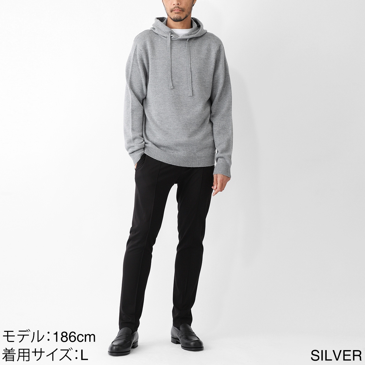 ジョンスメドレー　フーディニットパーカー　メリノウール　グレー　M JOHN SMEDLEY ジョンスメドレー ニット パーカ/フーディ/COZEN