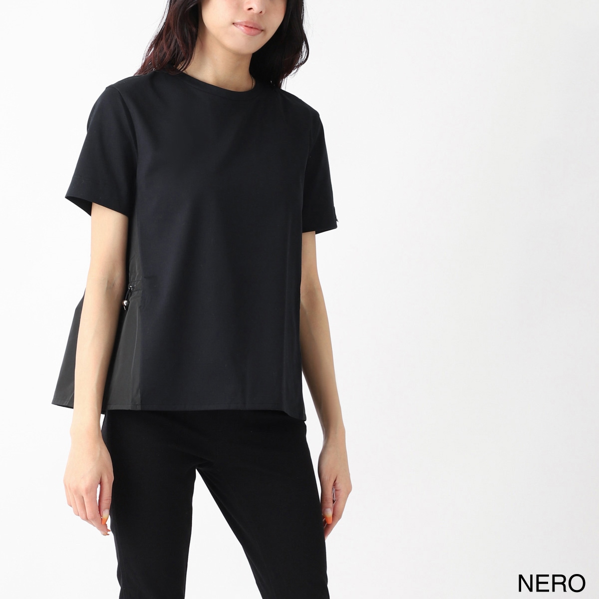 HERNO ヘルノ クルーネックTシャツ/CHIC COTTON JERSEY ＆ NEW TECHNO TAFFETA【大きいサイズあり】 レディース