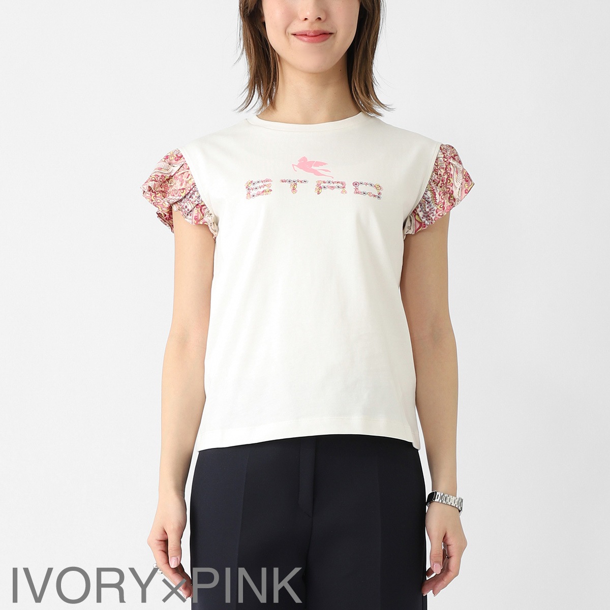 ETRO エトロ クルーネックTシャツ/KIDS キッズ ガールズ/プリントロゴ ペガソ刺繍 フリル袖 レディース