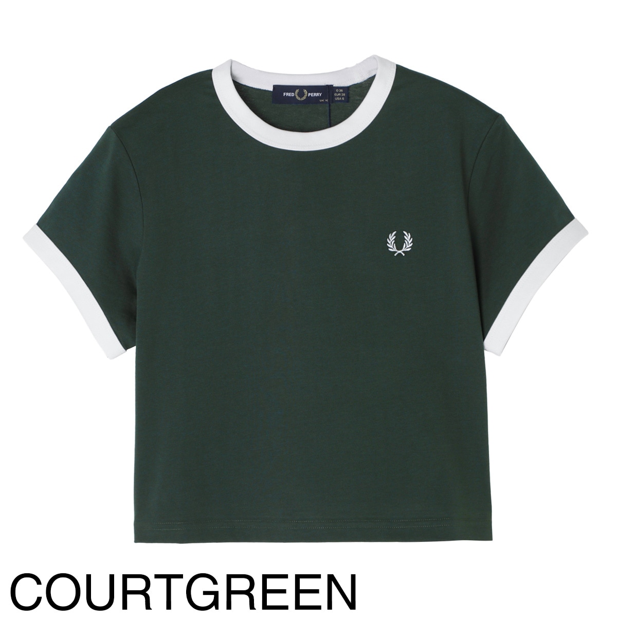 【アウトレット】【ラスト1点】FRED PERRY フレッドペリー クルーネックTシャツ/CROPPED RINGER T-SHIRT レディース