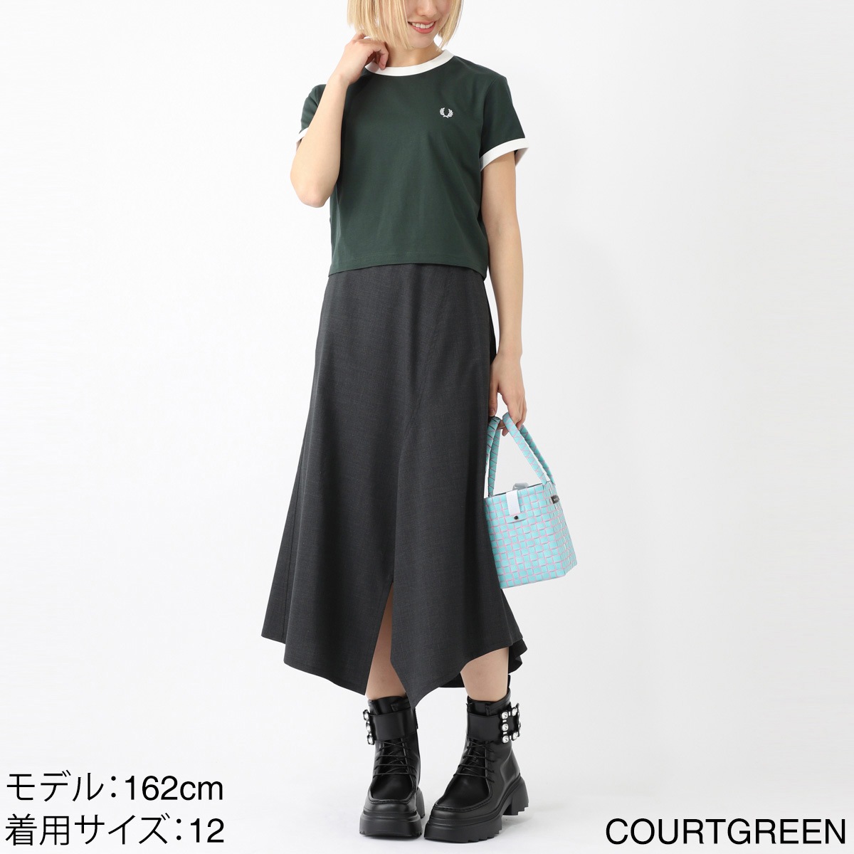 【アウトレット】【ラスト1点】FRED PERRY フレッドペリー クルーネックTシャツ/CROPPED RINGER T-SHIRT レディース