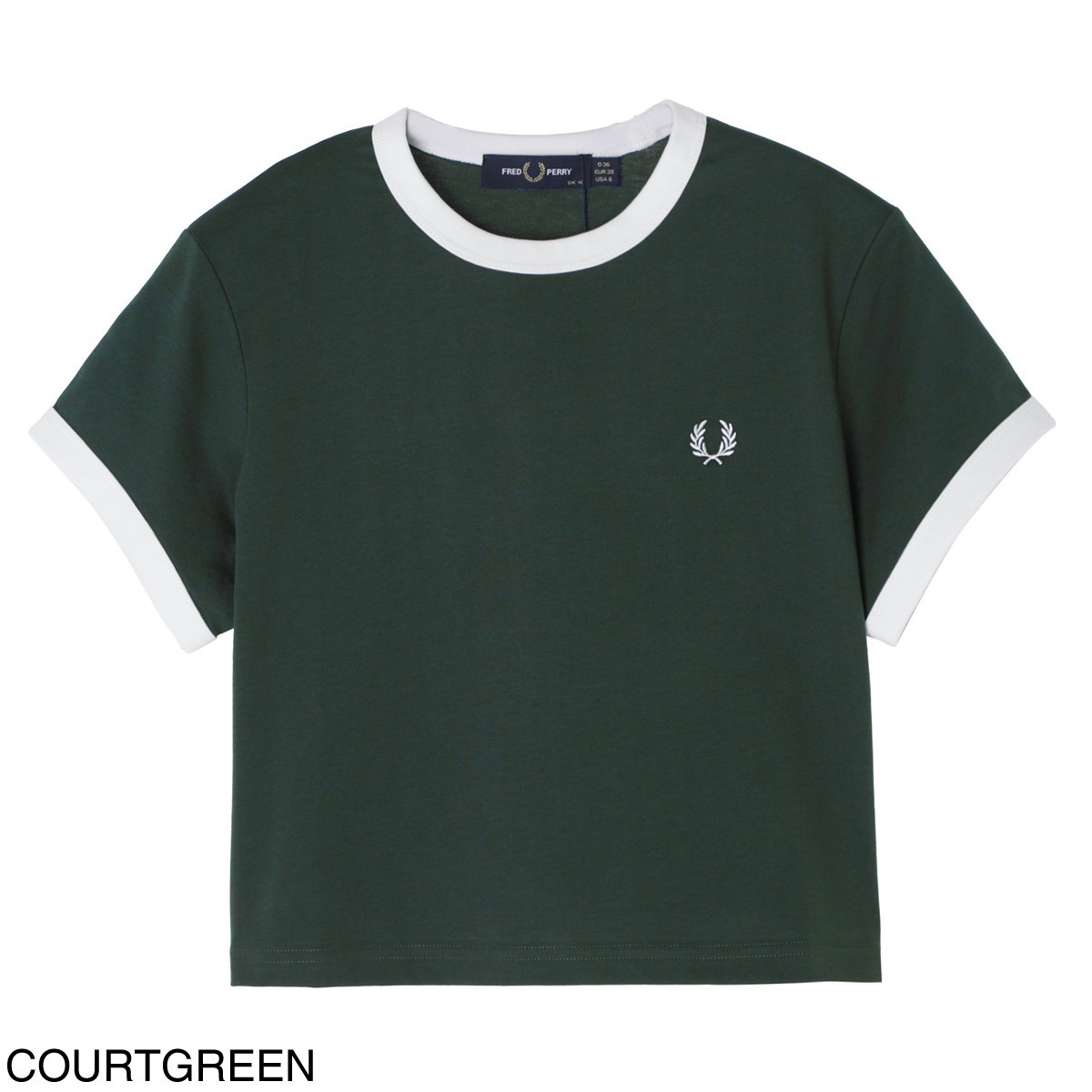 【アウトレット】【ラスト1点】FRED PERRY フレッドペリー クルーネックTシャツ/CROPPED RINGER T-SHIRT レディース