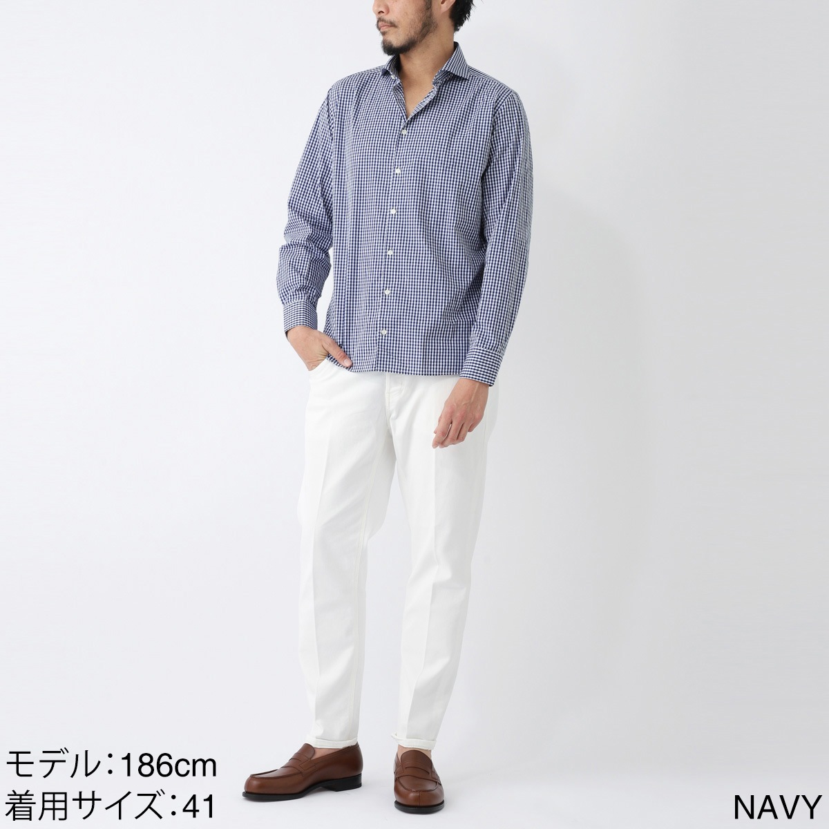 【アウトレット】GUY ROVER ギローバー ギンガムチェック ホリゾンタルカラーシャツ/総柄シャツ/WASH メンズ