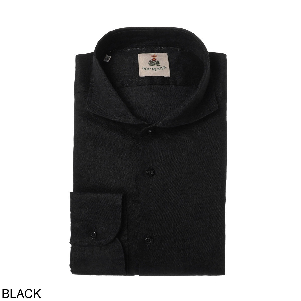 【良品】GUY ROVER ギローバー ワイドカラーシャツ ブラック GUY ROVER ギローバー リネンシャツ/ホリゾンタルカラーシャツ