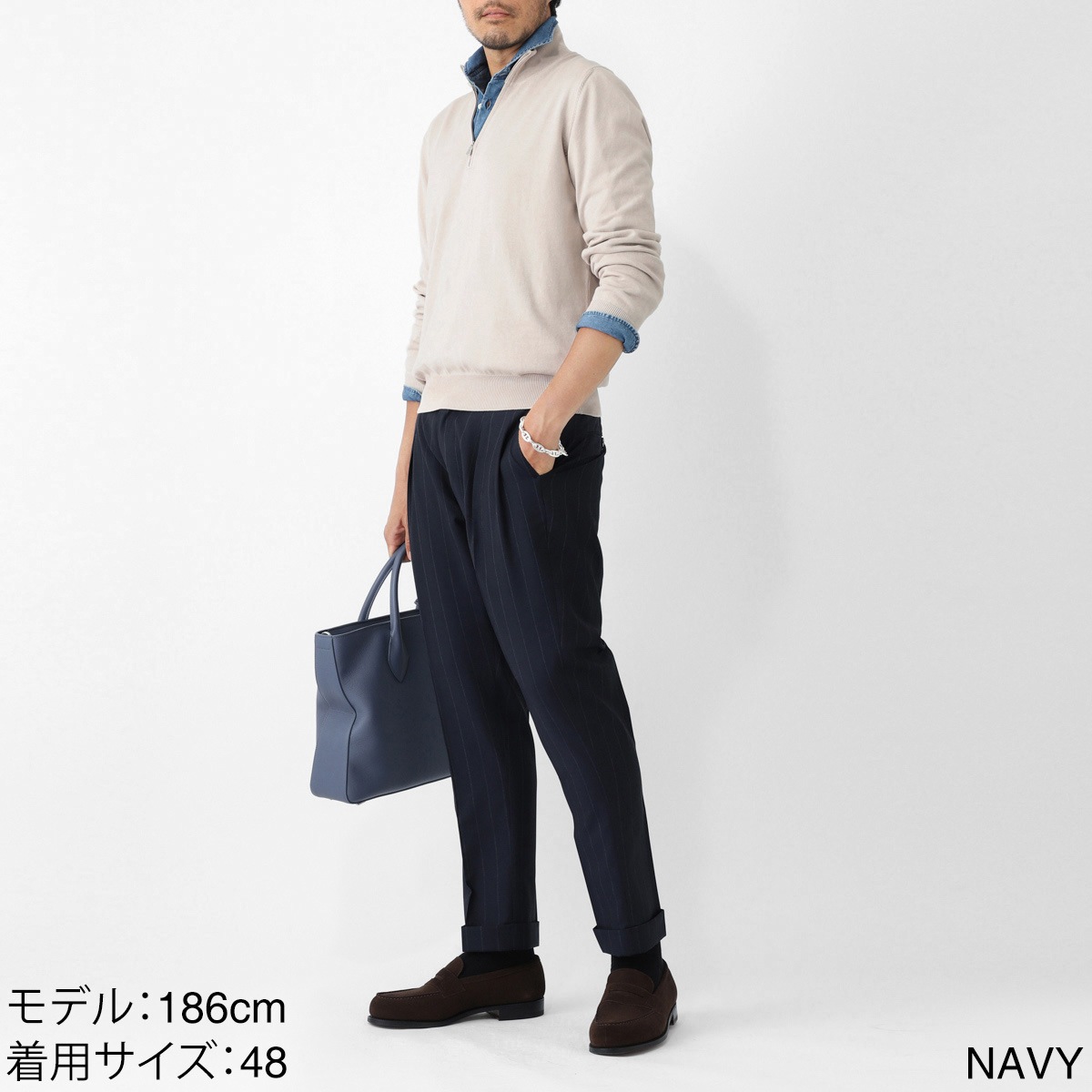 ベルウィッチ BERWICH MORELLO スラックス パンツ 濃紺　46 アウトレット】BERWICH ベルウィッチ ツープリーツ スラックス/ウール