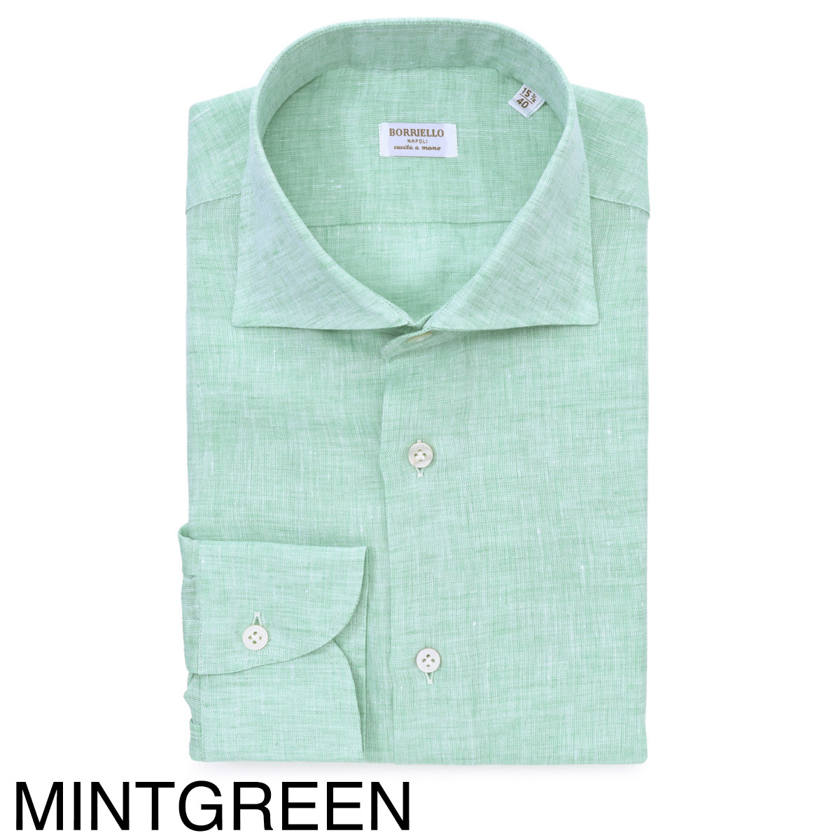 未使用 【BORRIELLO ボリエッロ 】ドレスシャツ ナポリ ホワイト ナポリらしいシャツ。BORRIELLO（ボリエッロ）のリネンシャツ