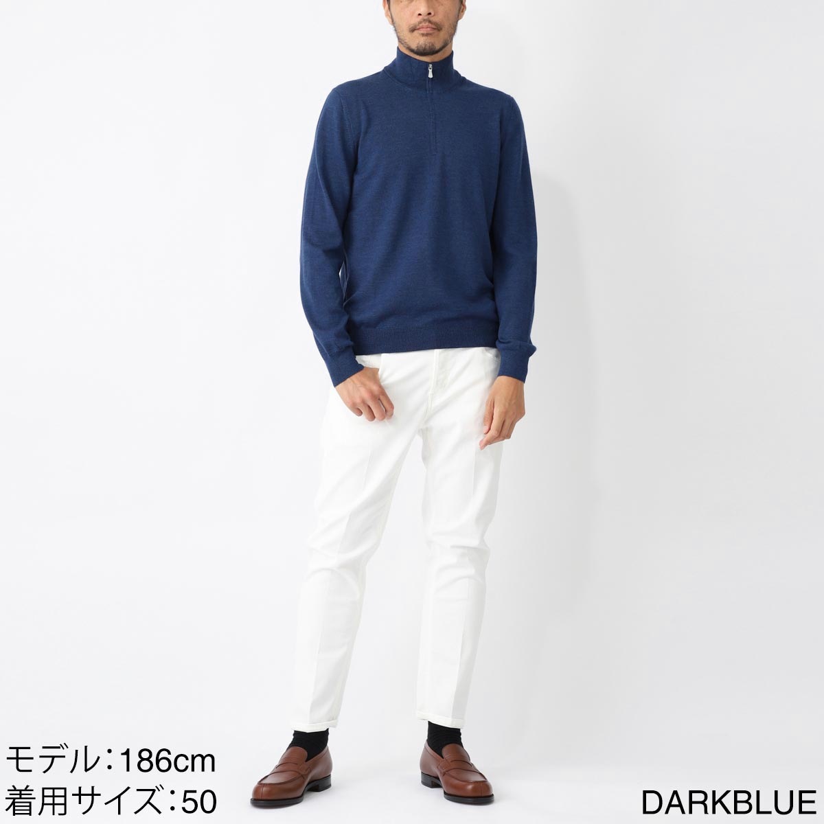 【極美品】GRAN SASSOブルーネイビーハーフジップアップセーター50 極美品】GRAN SASSOブルーネイビーハーフジップアップセーター50