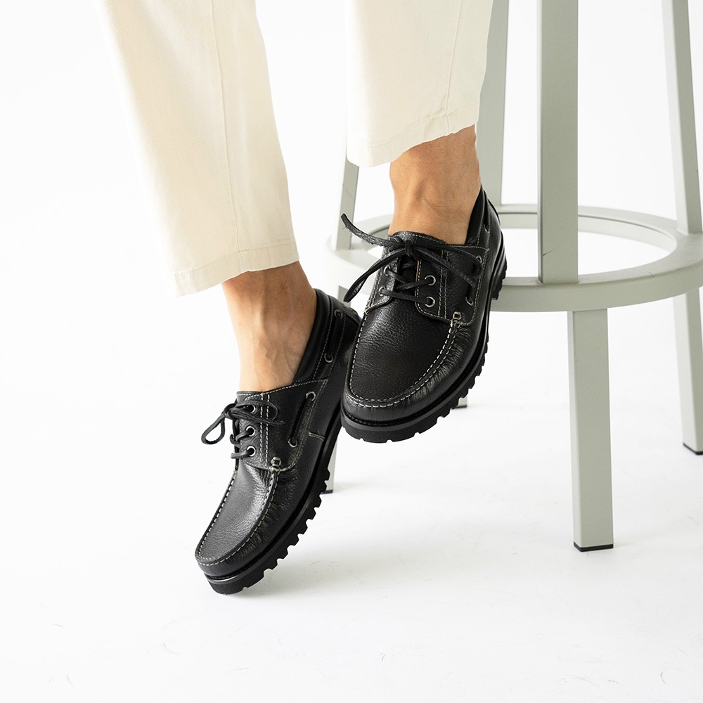 デッキシューズ メンズ モカシンローファー 革靴 NEVADA BLACK 外羽根