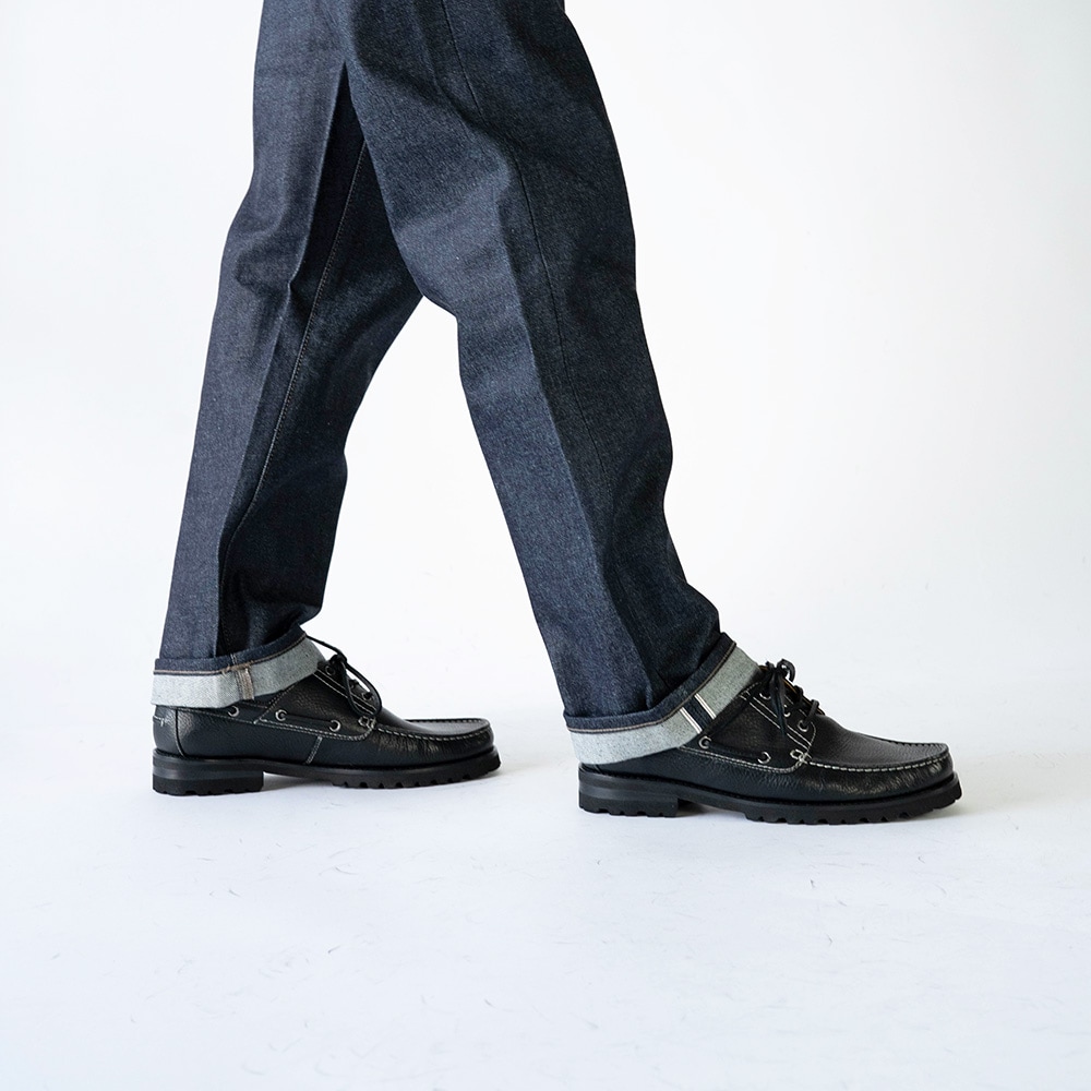 デッキシューズ メンズ モカシンローファー 革靴 NEVADA BLACK 外羽根