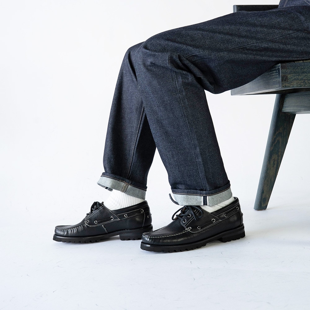 デッキシューズ メンズ モカシンローファー 革靴 NEVADA BLACK 外羽根