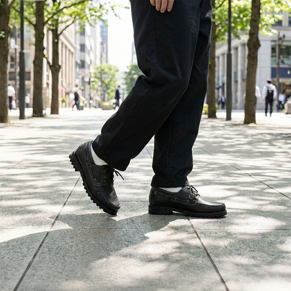 デッキシューズ メンズ モカシンローファー 革靴 NEVADA BLACK 外羽根