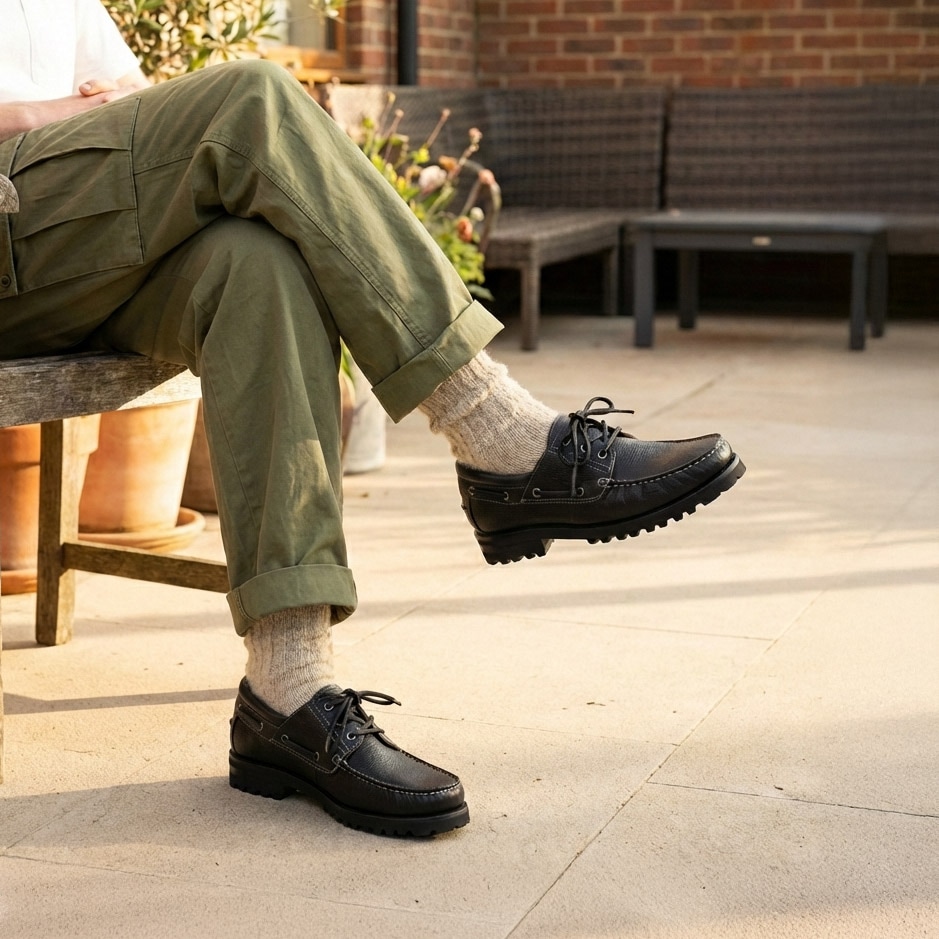 デッキシューズ メンズ モカシンローファー 革靴 NEVADA BLACK 外羽根