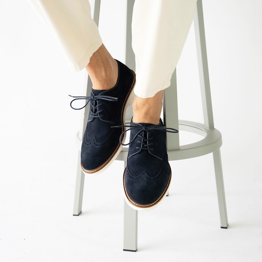 KANSAS NAVY スエード ウイングチップ 外羽根 