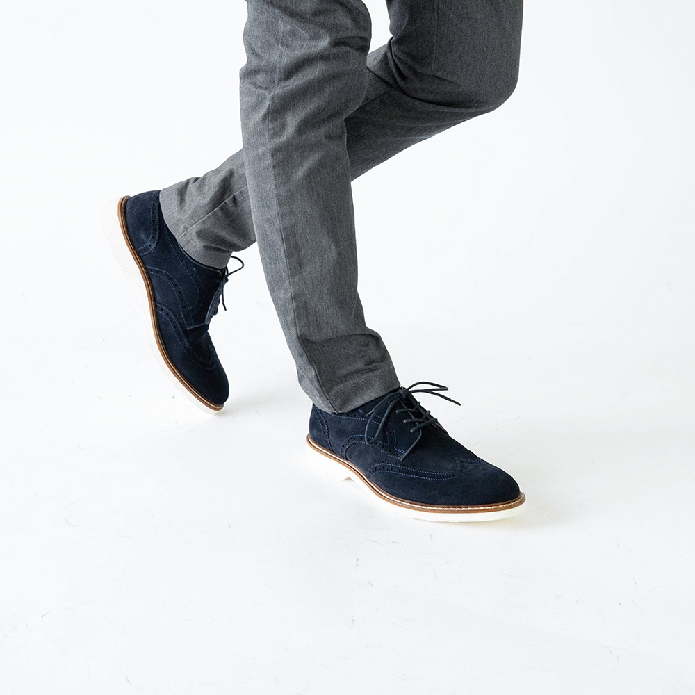 ウイングチップ メンズシューズ スエード革靴 KANSAS NAVY 外羽根