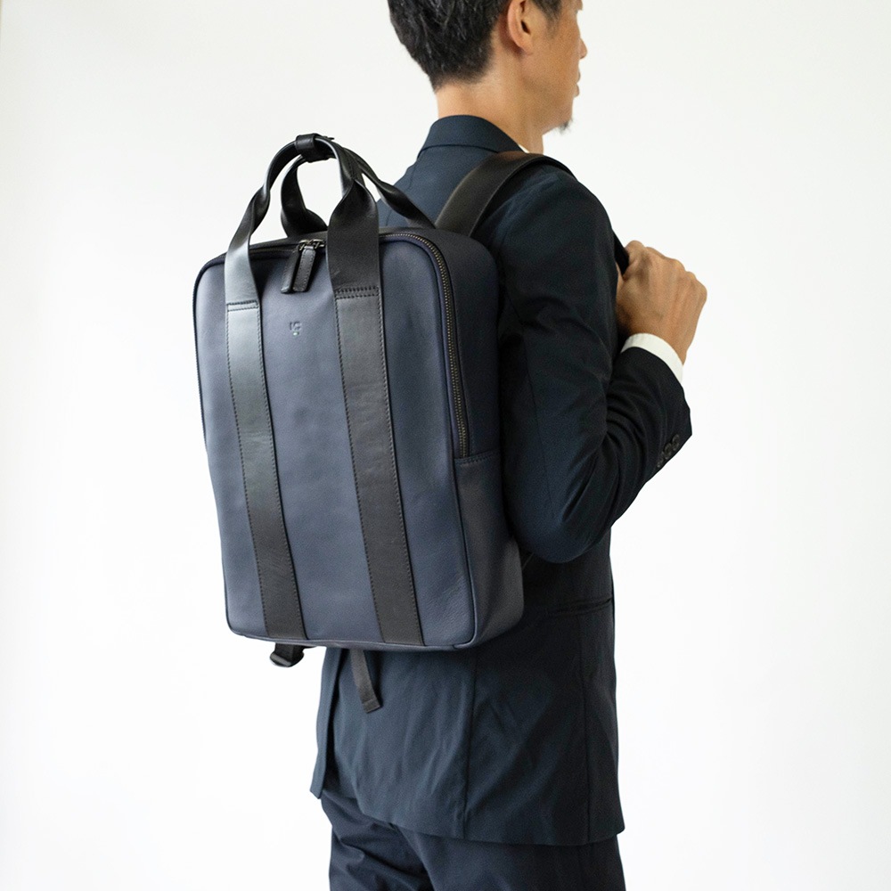 レザービジネスリュック VIRGINIA NAVY バックパック ネイビー紺