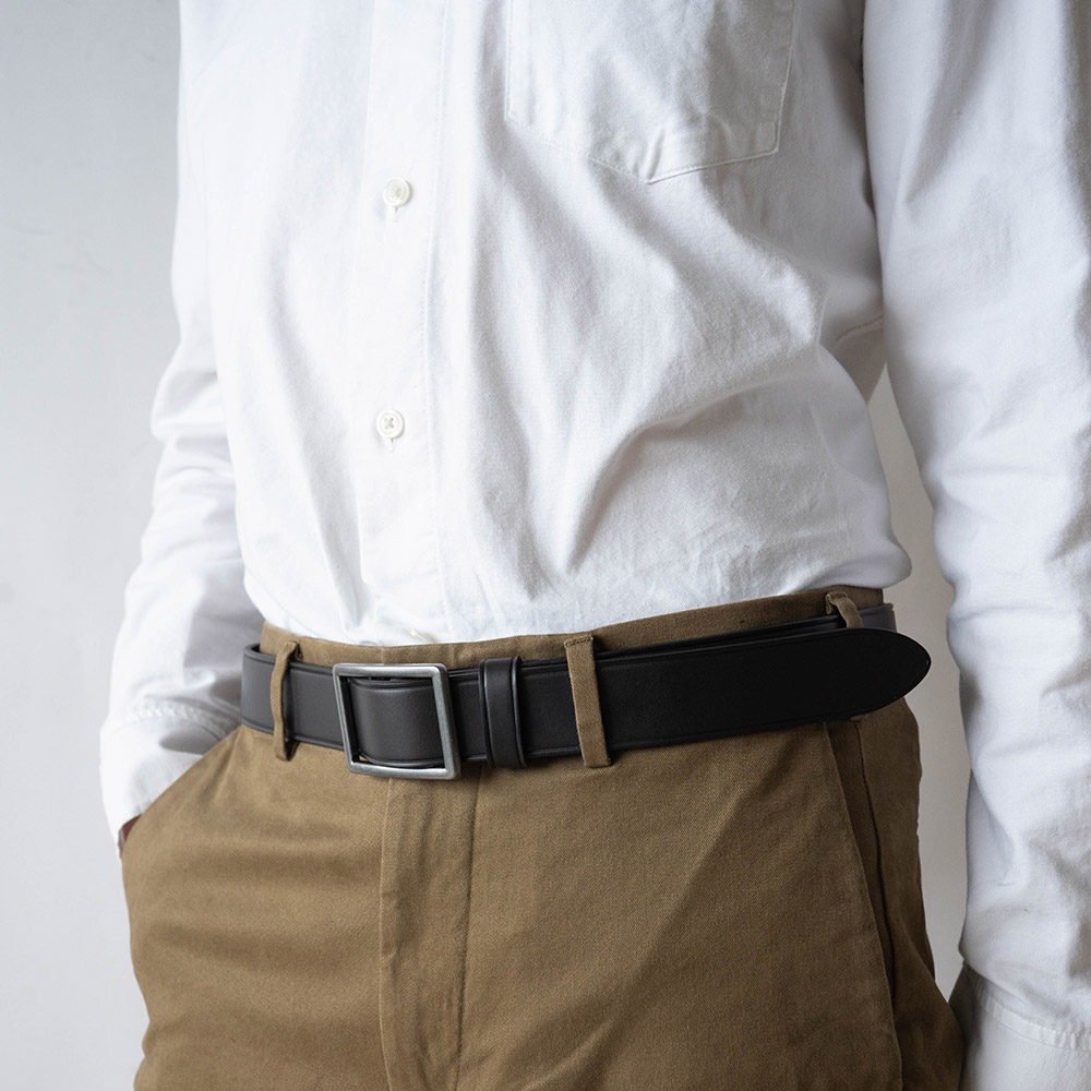 革カジュアルベルト メンズ BEXLEY BLACK ホールレスベルト ブラック