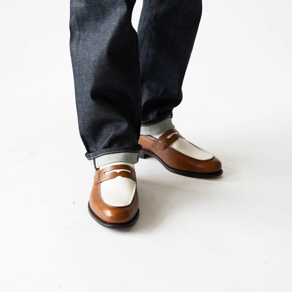 SIMEON COGNAC&WHITE ローファー グッドイヤーウェルト