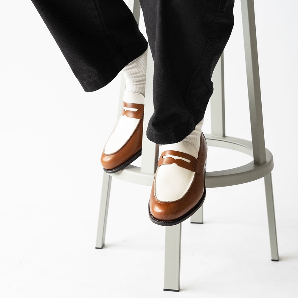 SIMEON COGNAC&WHITE ローファー グッドイヤーウェルト