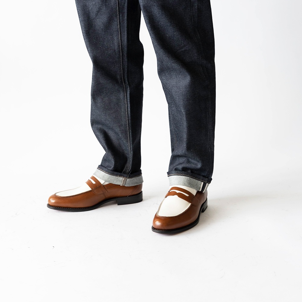 SIMEON COGNAC&WHITE ローファー グッドイヤーウェルト