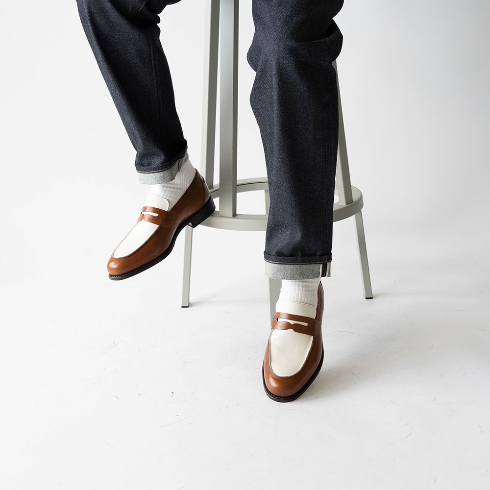 SIMEON COGNAC&WHITE ローファー グッドイヤーウェルト