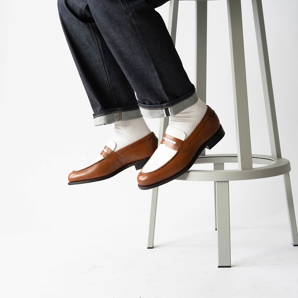 SIMEON COGNAC&WHITE ローファー グッドイヤーウェルト