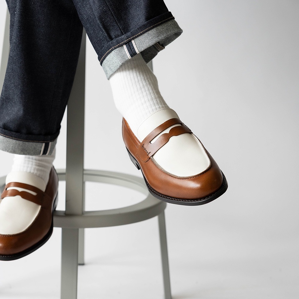 SIMEON COGNAC&WHITE ローファー グッドイヤーウェルト