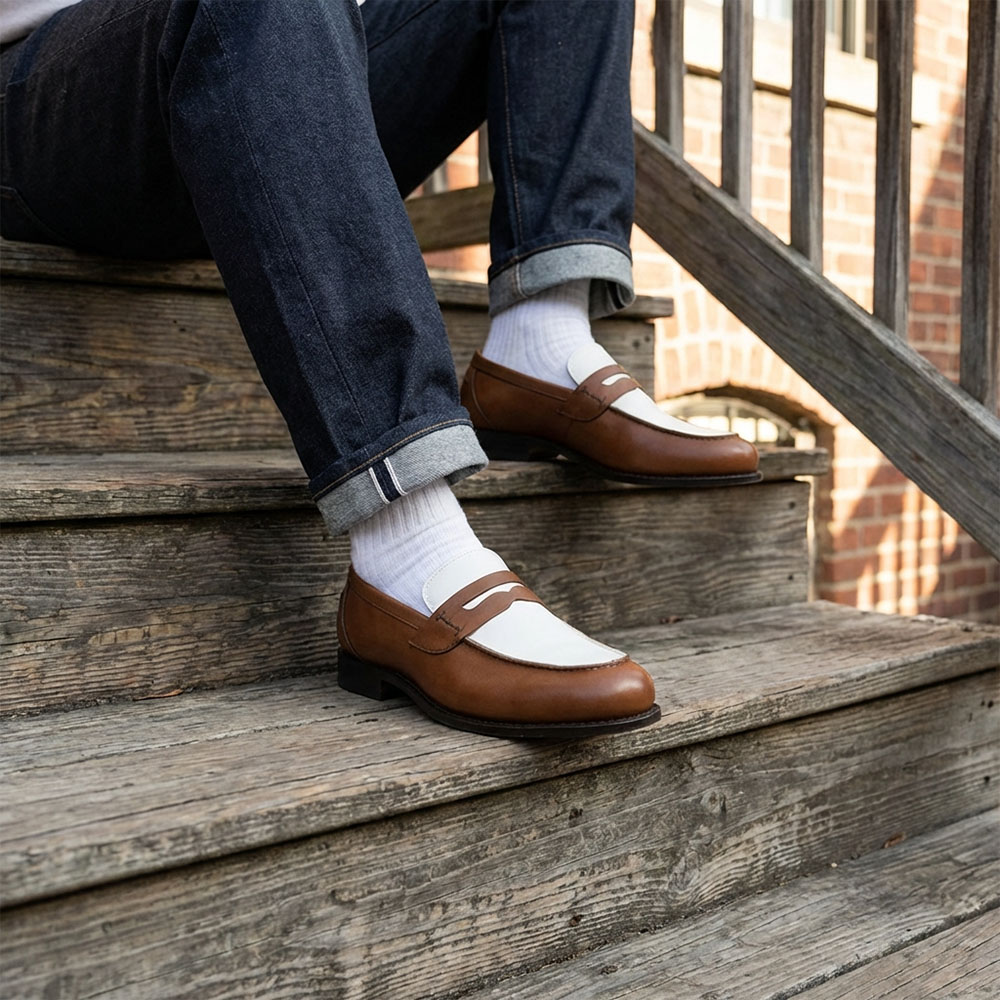 SIMEON COGNAC&WHITE ローファー グッドイヤーウェルト