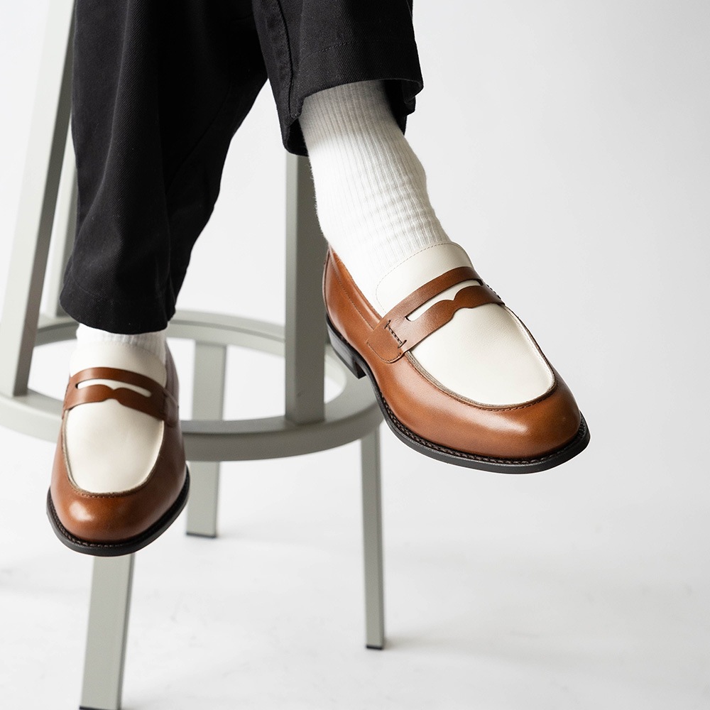 SIMEON COGNAC&WHITE ローファー グッドイヤーウェルト