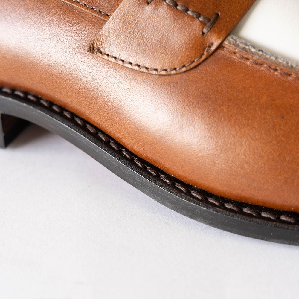 SIMEON COGNAC&WHITE ローファー グッドイヤーウェルト