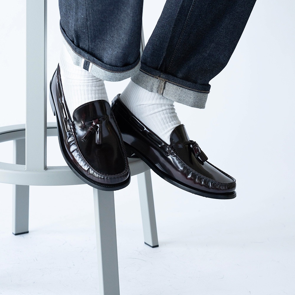 LANCASTER BURGUNDY タッセル モカシンローファー