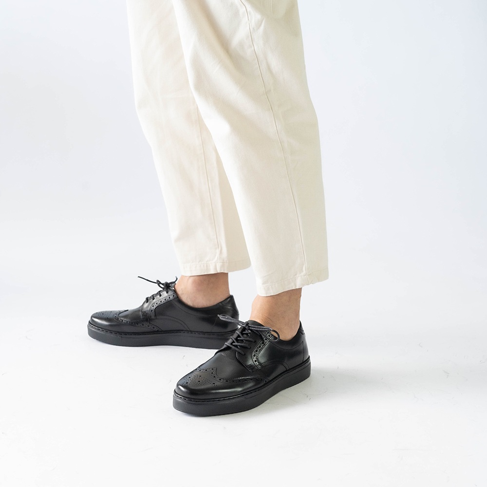 ビジネススニーカー メンズ 革靴 ウイングチップ BRODEN BLACK