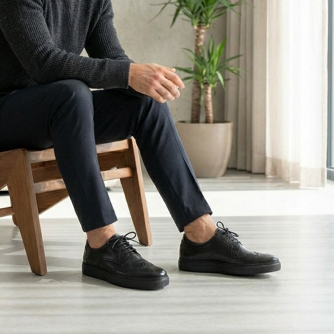 ビジネススニーカー メンズ 革靴 ウイングチップ BRODEN BLACK