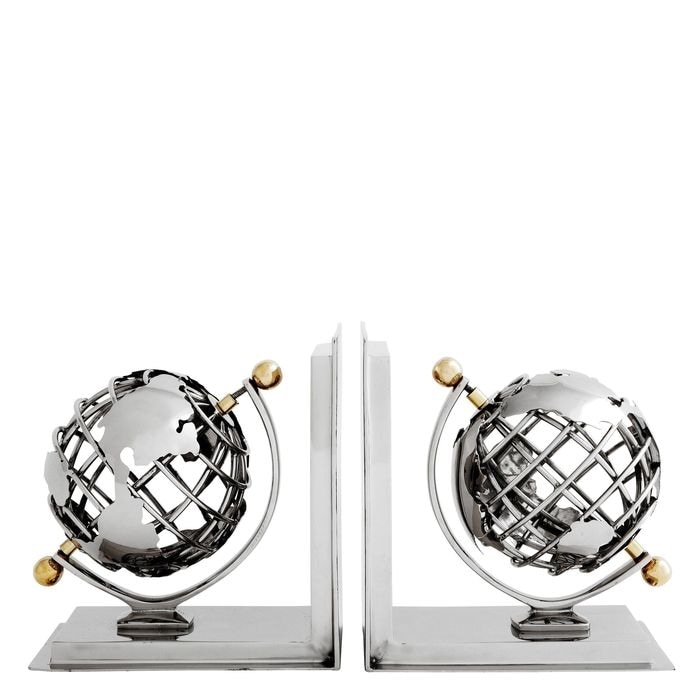 Bookend Globe set of 2 nickel finish polished bras