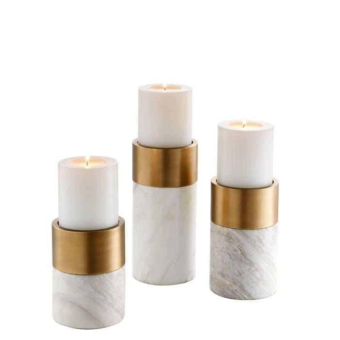 Candle Holder Sierra white marble brass finish S\3