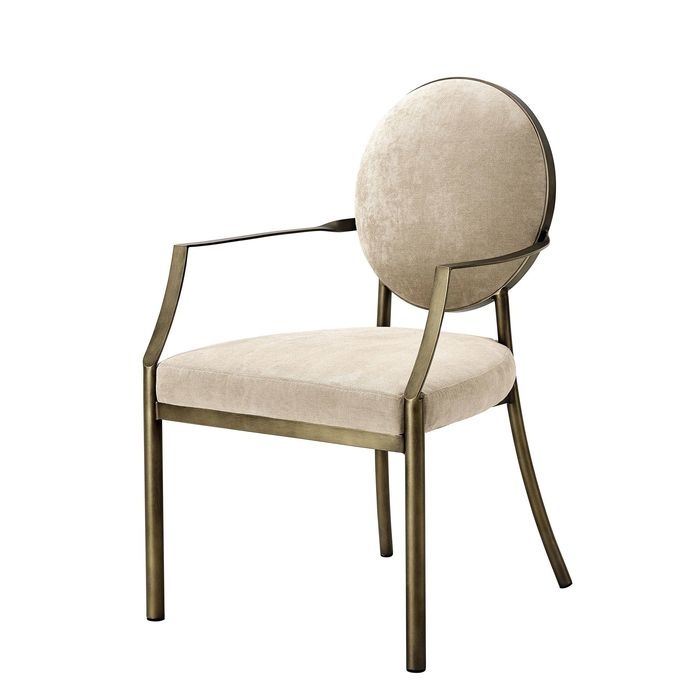 Dining Chair Scribe with arm dark brass greige vel