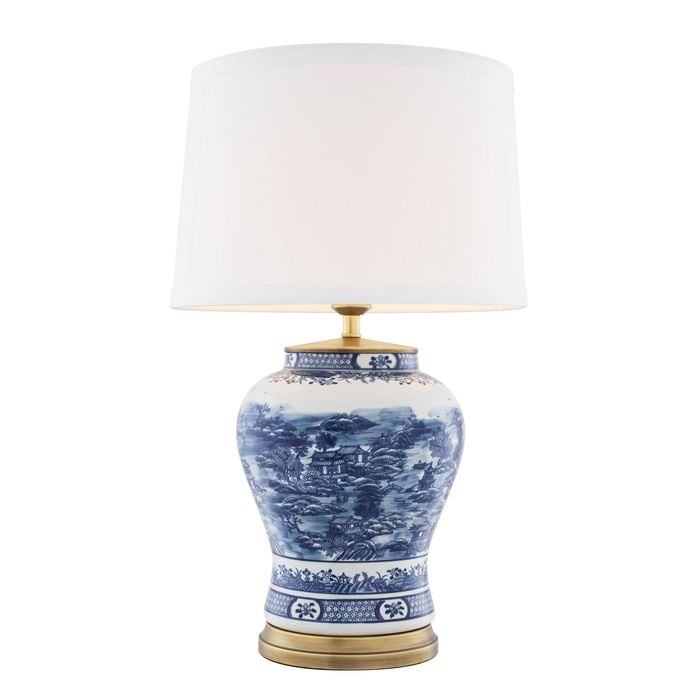 Table Lamp Chinese Blue ceramic incl shade 