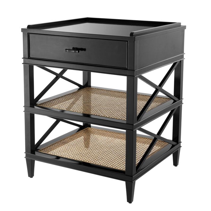 Side Table Bahamas black finish natural cane