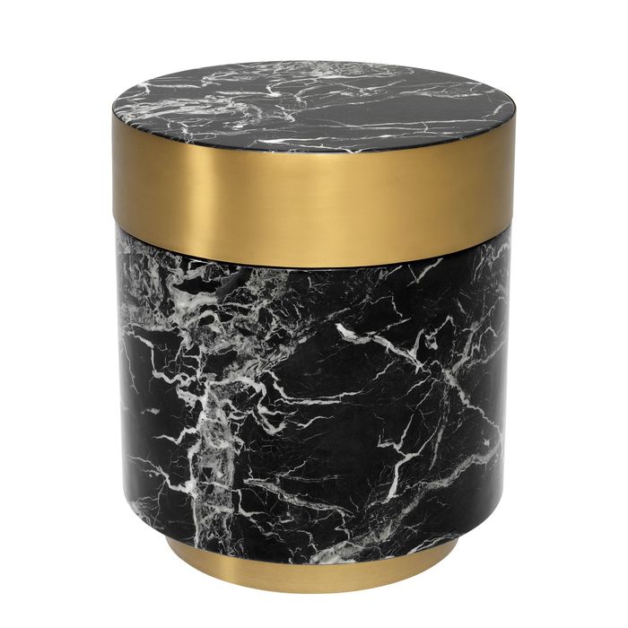 Side Table Caron faux black marble brass finish