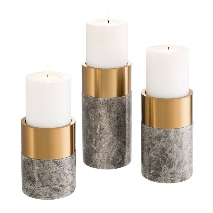 Candle Holder Sierra grey marble brass finish S\3