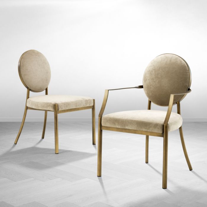 Dining Chair Scribe with arm dark brass greige vel