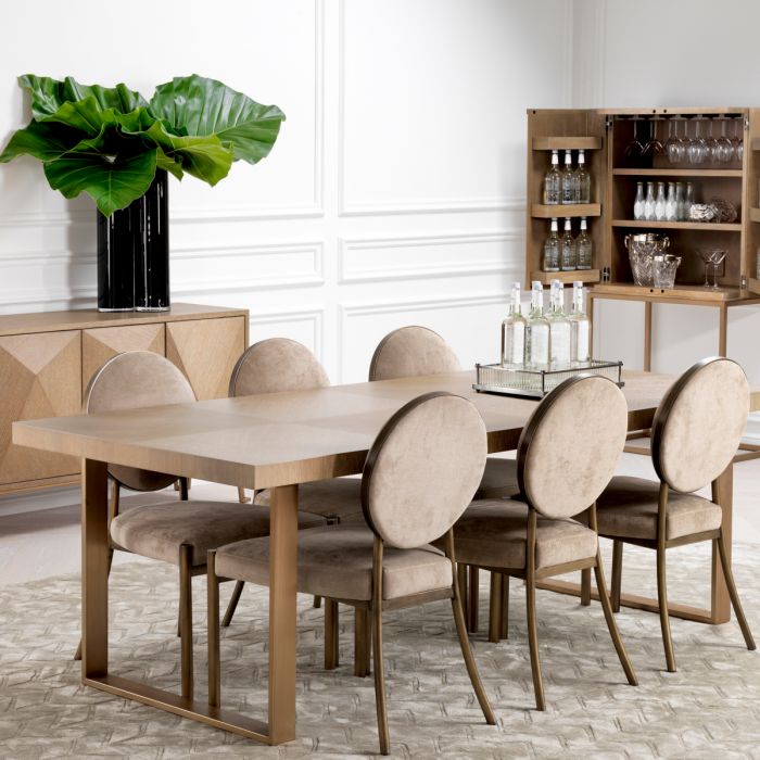 Dining Chair Scribe dark brass greige velvet
