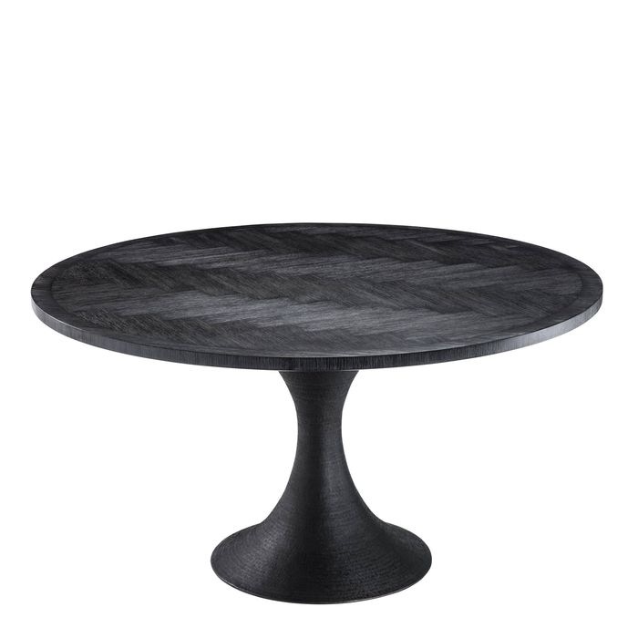 Dining Table Melchior round charcoal oak veneer 