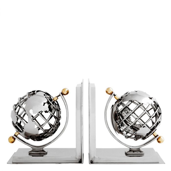 Bookend Globe set of 2 nickel finish polished bras