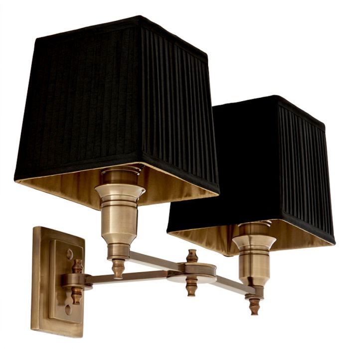 Wall Lamp Lexington Double ant brass incl black sh