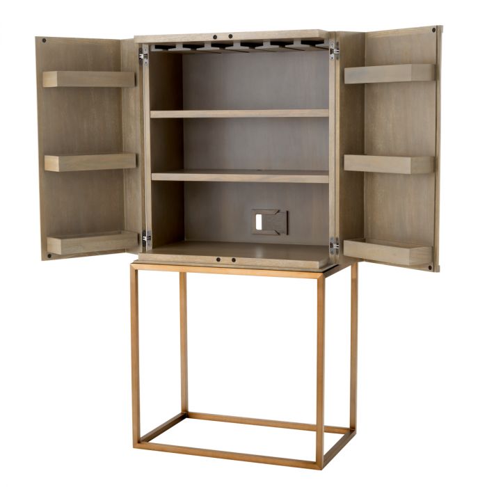 Wine Cabinet Highland washed oak brass finish
