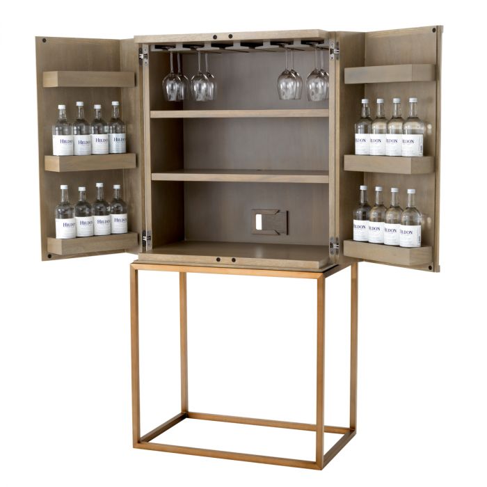 Wine Cabinet Highland washed oak brass finish