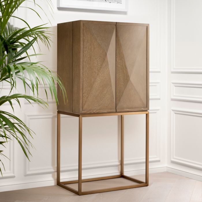 Wine Cabinet Highland washed oak brass finish