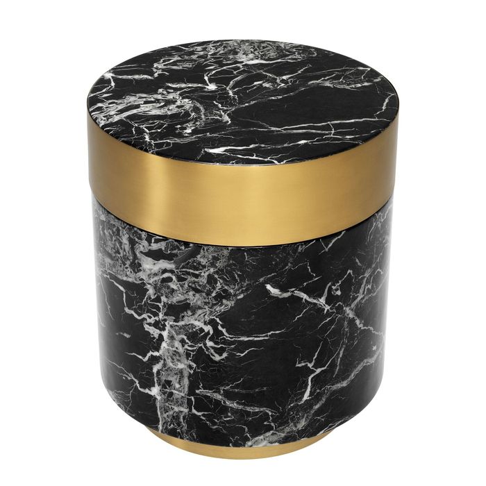 Side Table Caron faux black marble brass finish
