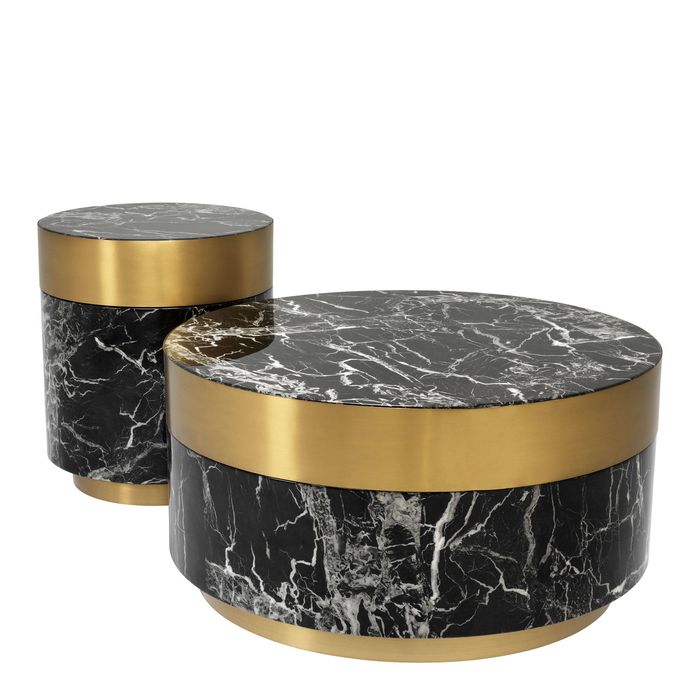 Side Table Caron faux black marble brass finish