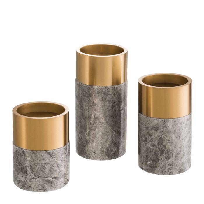 Candle Holder Sierra grey marble brass finish S\3